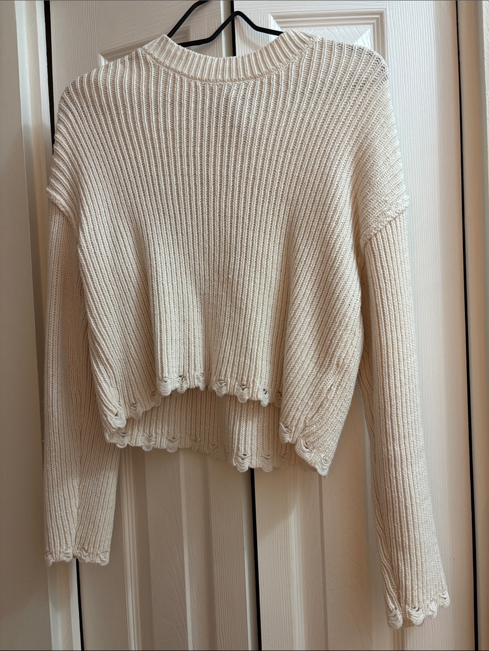 Sincerly Jules Cream Ribbed Cropped Crew Sweater